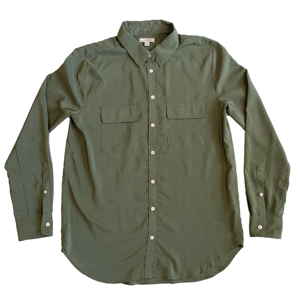EUC Gap Silk-feel Button Down Blouse in Khaki Green Size XS
